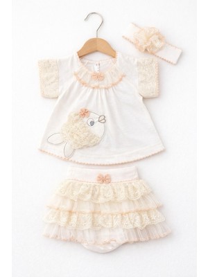 Kardeşler Bebe Balık Detaylı Kız Bebek Takım – Dantelli Tütü Etek ve Saç Bandı Set
