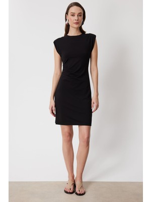 On Kadın Drapeli Kolsuz Midi Elbise 76480 Siyah