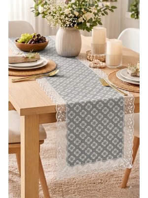 Rona Home Lüks Güpürlü Dantel Runner Masa Örtüsü Dikdörtgen Çeyizlik Dekoratif Şık Runner