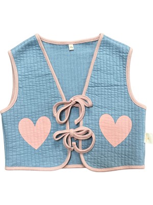 Miela Kids Kalp Desenli Kapitone Crop Çocuk Yelek Gök Mavisi
