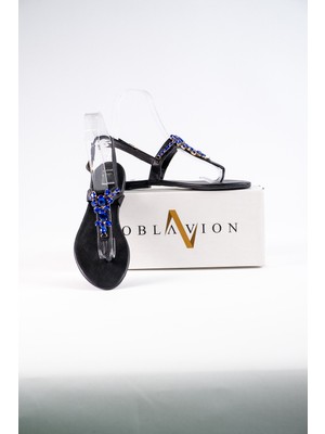 Oblavion Lavion Hakiki Deri Taşlı Kadın Sandalet
