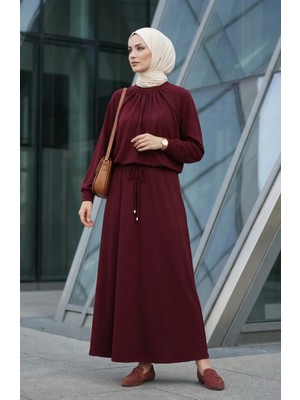 Büzgü Detaylı Bağcıklı Ikili Takım 0244-02 Bordo