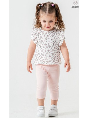 Smile Kids Kız Bebek Yazlık Çiçek Baskılı Tişört Tayt Takım