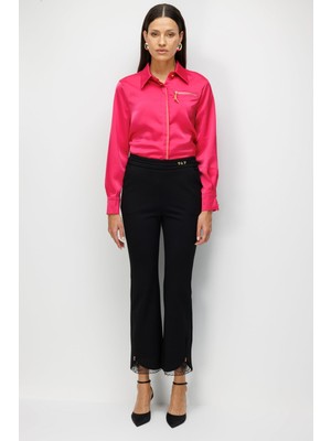 Ekol Kadın Paçası Taş Işlemeli Yan Cep Pantolon 4922 Siyah