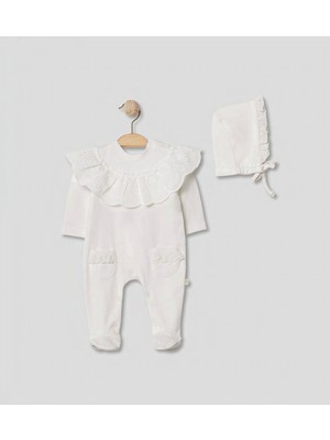 Pugi Baby Dantel Yaka Detaylı Bebek Tulum & Şapka Takımı