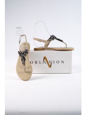 Oblavion Lavion Hakiki Deri Taşlı Kadın Sandalet