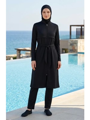 Sefa Merve Boydan Fermuarlı Tesettür Mayo 2602-02 Siyah