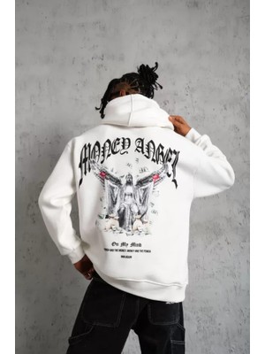 Ulak Handmader Erkek Kordon Ipli Baskılı Kapüşonlu Sweatshirt - Beyaz