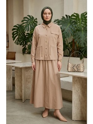 Boydan Düğmeli Beli Bağcıklı Ikili Takım 0247-04 Bej