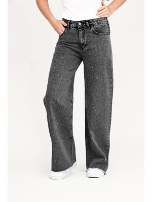 Modanino Kız Çocuk Destroy Paçalı-Geniş Kesim Jean Pantolon 5-15 Yaş 12488