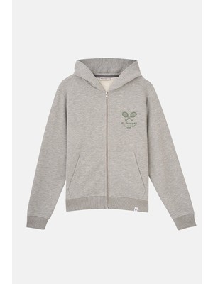 Socrates Dergi Tennis Club Soft Fleece Fermuarlı Hoodie - Gri Melanj