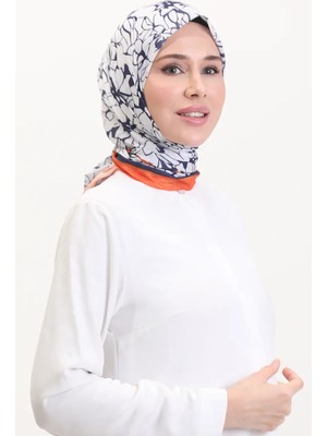 Desenli Soft Eşarp 70249-10 Turuncu Lacivert