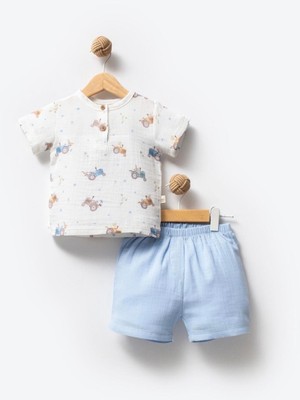 Bubbless Müslin Traktör Desen Şortlu Takım