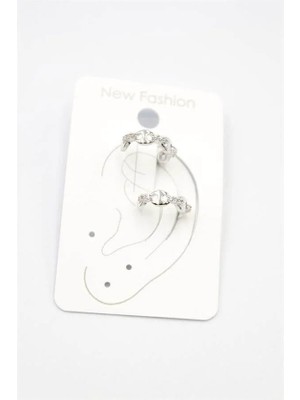 2'li Taşlı Kıkırdak Küpe - Gümüş