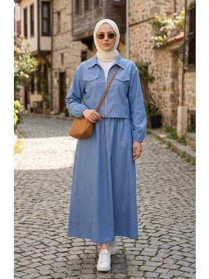 Sefa Merve Fermuarlı Kot Görünümlü Ikili Takım 0254-01 Mavi