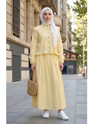 Sefa Merve Fırfır Detaylı Önü Düğmeli Ikili Takım 0248-01 Sarı