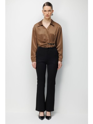 Ekol Kadın Ispanyol Paça Beli Lastikli Pantolon 4930 Siyah