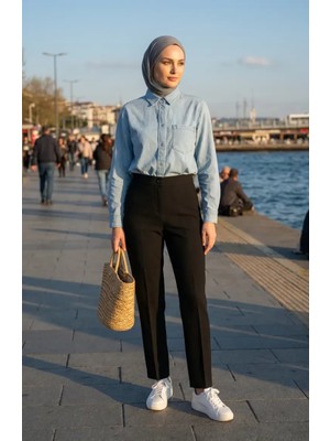 Sefa Merve Düz Paça Pantolon 1155-01 Siyah