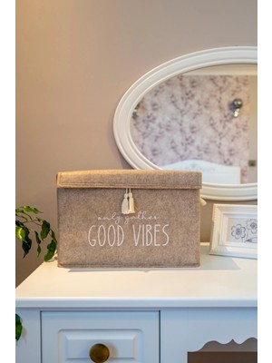 VeraGlobe Buğz Kapaklı Püskül Detaylı Düzenleyici Çok Amaçlı Organizer Keçe Sepet (Mini) - 03495 ( Buğz )