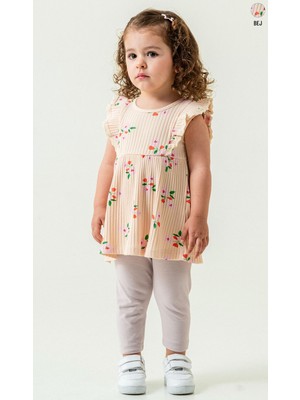 Smile Kids Çiçek Desenli Kolsuz Kız Bebek Tayt Takım