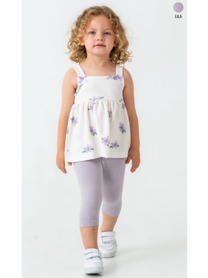 Smile Kids Çiçek Desenli Askılı Kız Çocuk Takımı (Bluz & Kapri Tayt)