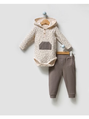 By Bubbles Sevimli Fil Desen Kapüşonlu Body 2'li Takım