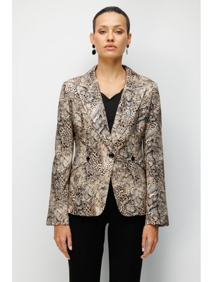 Ekol Kadın Leopar Desenli Tek Düğme Ceket 1048 Leopar