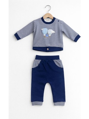 Cocopoco Erkek Bebek Lacivert Çizgili 2'li Takım
