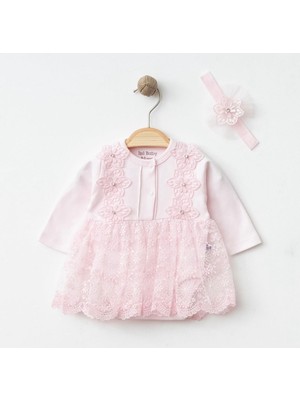 Işıl Baby Dantelli Çiçek Aplikeli Kız Bebek Body Takım (Taçlı)