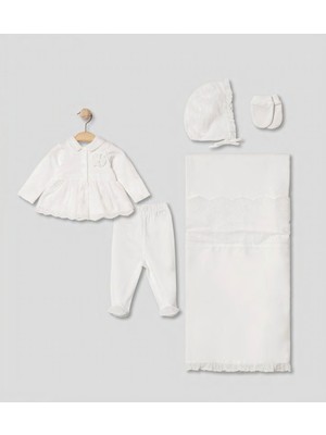 Pugi Baby Hastane Çıkış Seti Battaniye,şapka,eldiven Dahil Pamuklu Bebek Seti Nakışlı 4'lü Yenidoğan