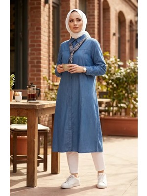 Fular Detaylı Kot Tunik 12119-02 Kot Mavi