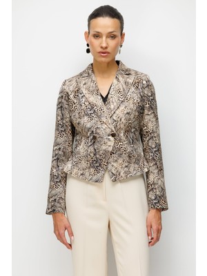 Ekol Kadın Leopar Desenli Crop Ceket 1050 Leopar