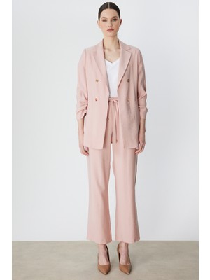 Ekol Kadın Beli Bağcıklı Bol Paça Pantolon 1204 Pudra