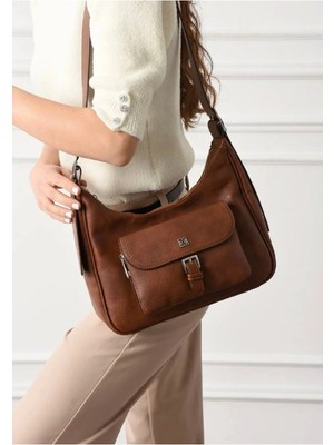 Tokalı Ön Cepli Büyük Boy Omuz Çanta