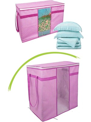 Balkan Grup Pencereli Saklama Hurcu - Pembe Beyaz Çizgili