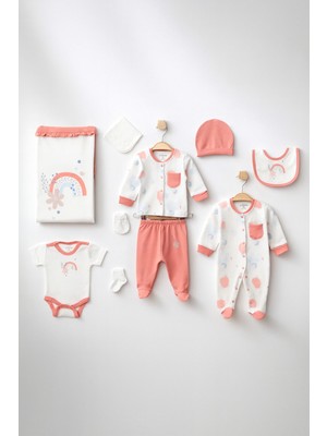 Aziz Bebe Gökkuşağı Desen Cep Detaylı 10'lu Hastene Çıkış Seti