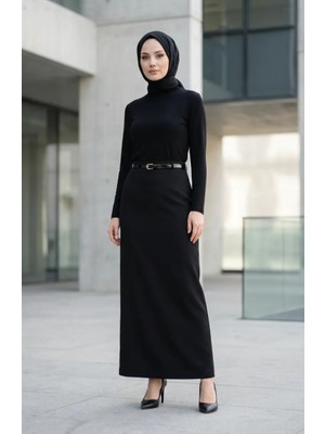 Sefa Merve Kemerli Kalem Etek 2253-01 Siyah