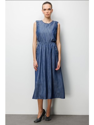 On Kadın Beli Lastikli Maxi Etek 74321 Indigo