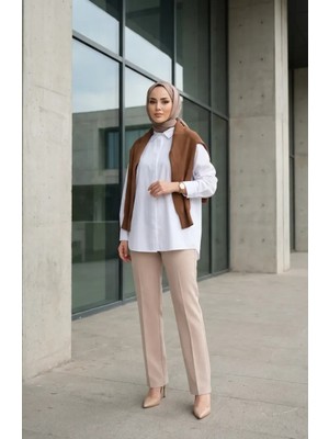 Sefa Merve Düz Paça Pantolon 1155-05 Bej