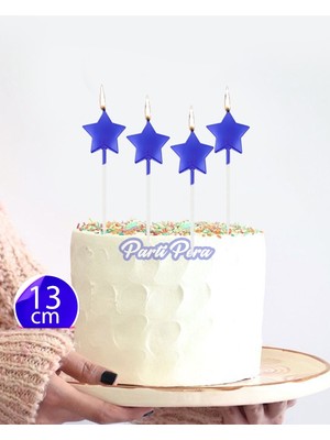 Parti Pera Lacivert Şekilli Yıldız Pasta Mumu 4 Adet