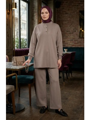 Düğme Detaylı Tunik Pantolon Ikili Takım 2247-04 Bej