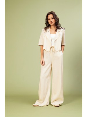 Nisan Triko Keten Karışımlı Kısa Kollu Ceket