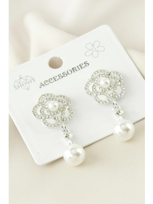 MidasTech Gül Inci Taşlı Metal Küpe Nemere