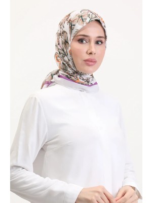 Desenli Soft Eşarp 70245-10 Ekru Eflatun