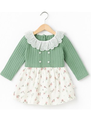 Carmin Baby Çiçek Desenli Dantel Detay Kız Bebek Elbise