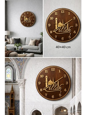 SHR Tasarım 40X40 cm Gold Pleksi Duvar Saati – 6mm Mdf – Sessiz Quartz Mekanizma – Islami Dekoratif Saat