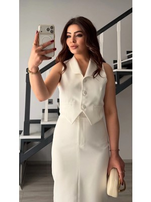 Elisin Beyaz 3 Düğme Yelek