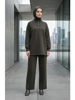 Düğme Detaylı Tunik Pantolon Ikili Takım 2247-02 Haki
