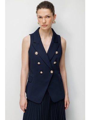 Ekol Kadın Süs Cep Detaylı Kruvaze Yelek 1062 Lacivert