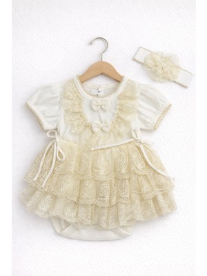 Kardeşler Bebe Tütü Etekli Dantelli Kız Bebek Body Takımı (Saç Bantlı)